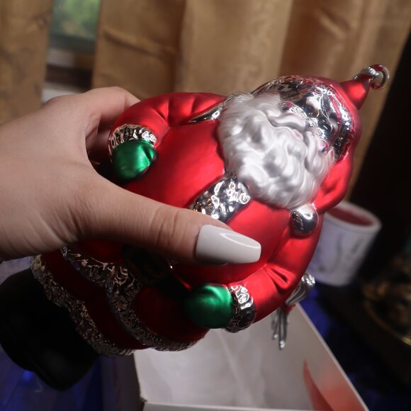 Vintage Handblown Department 56 Mercury Glass Oversized Santa Ornament Christmas - Picture 6 of 10